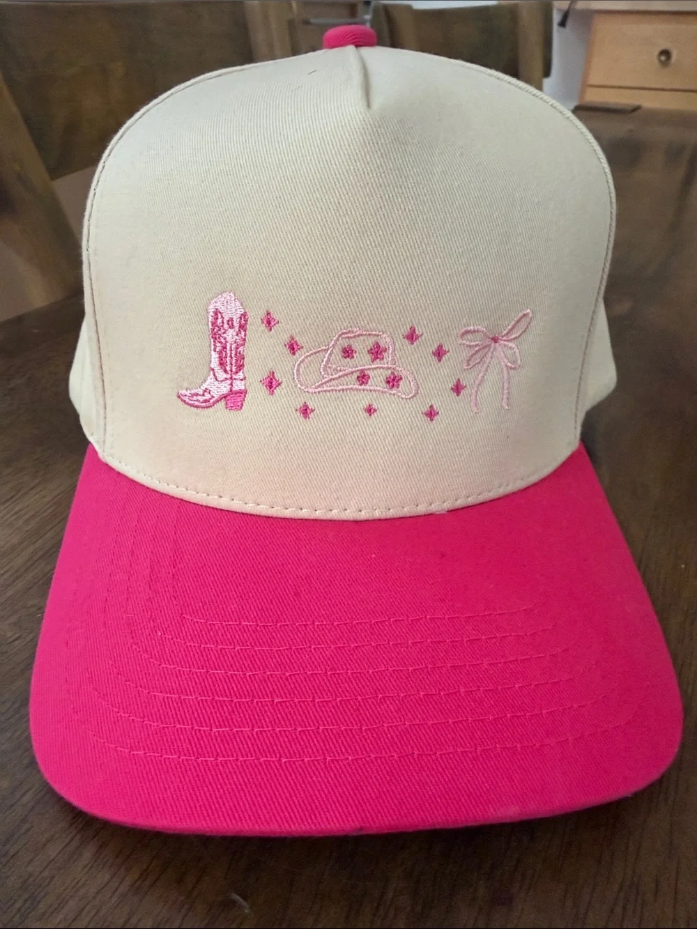 Womens Two-Tone Pink and Cream Western Embroidered Cap